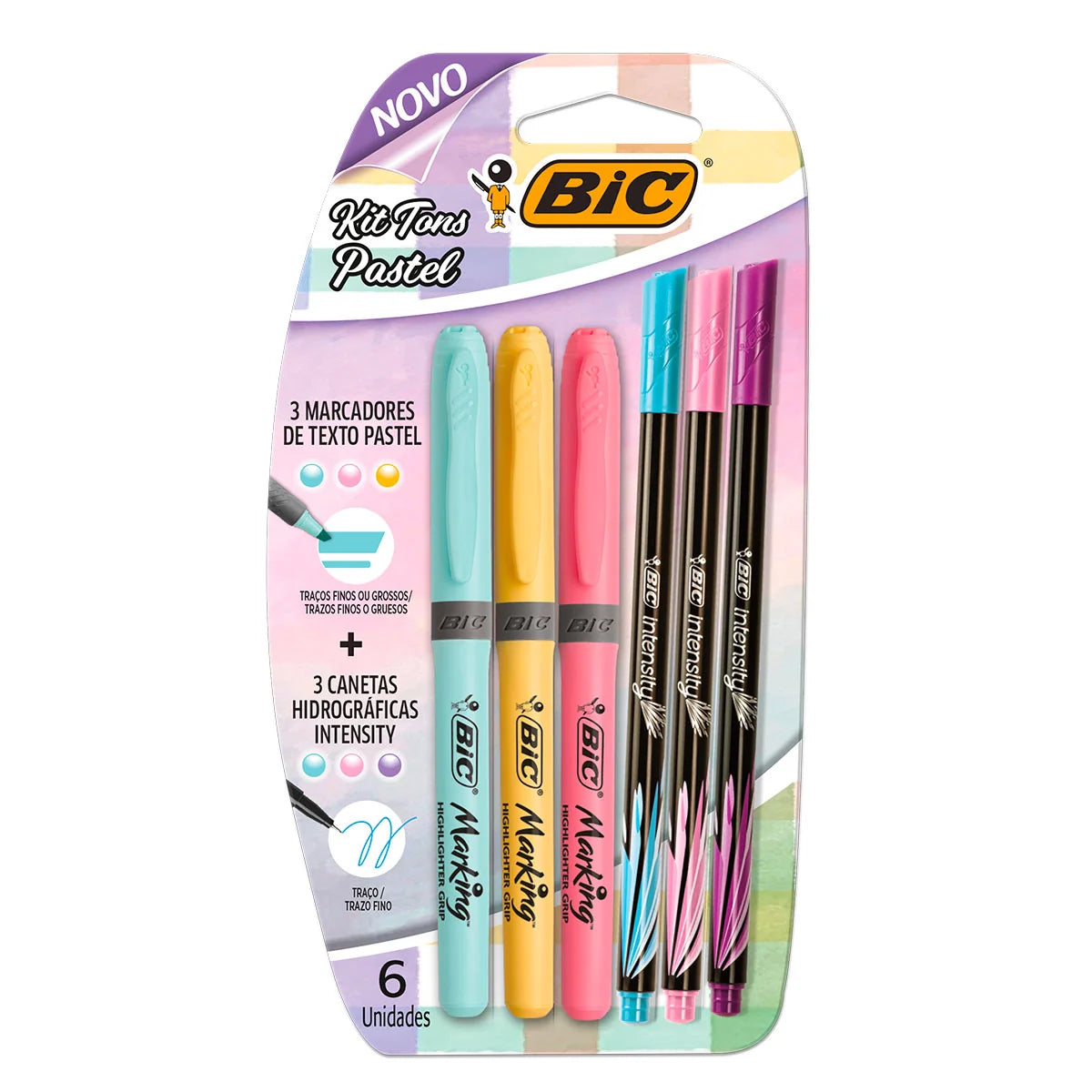 Kit Tons Pastel BIC (Marca Texto + Canetas Intensity