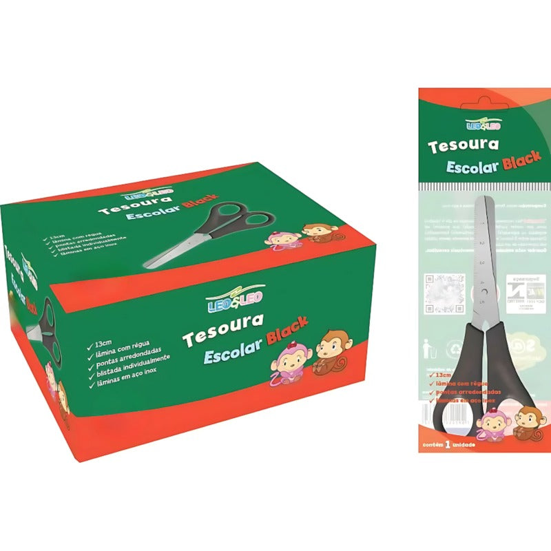 Tesoura Escolar Preto Inox Leo E Leo