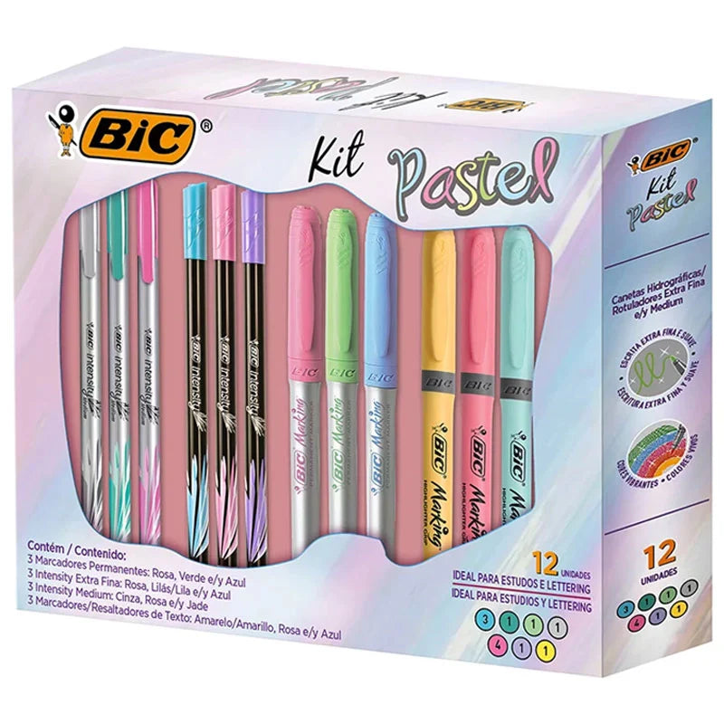 Kit Lettering BIC Tons Pastéis com 12 Itens