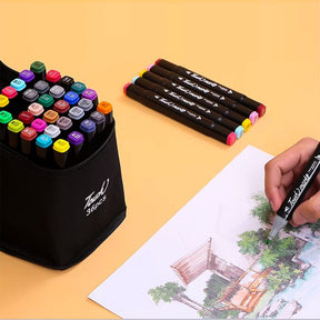 Estojo com 36 Canetinhas Hidrográficas Ponta Dupla - Escolar e Artístico